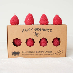 Happy Organics | Strawberry Beeswax Birthday Candles - 4 Count