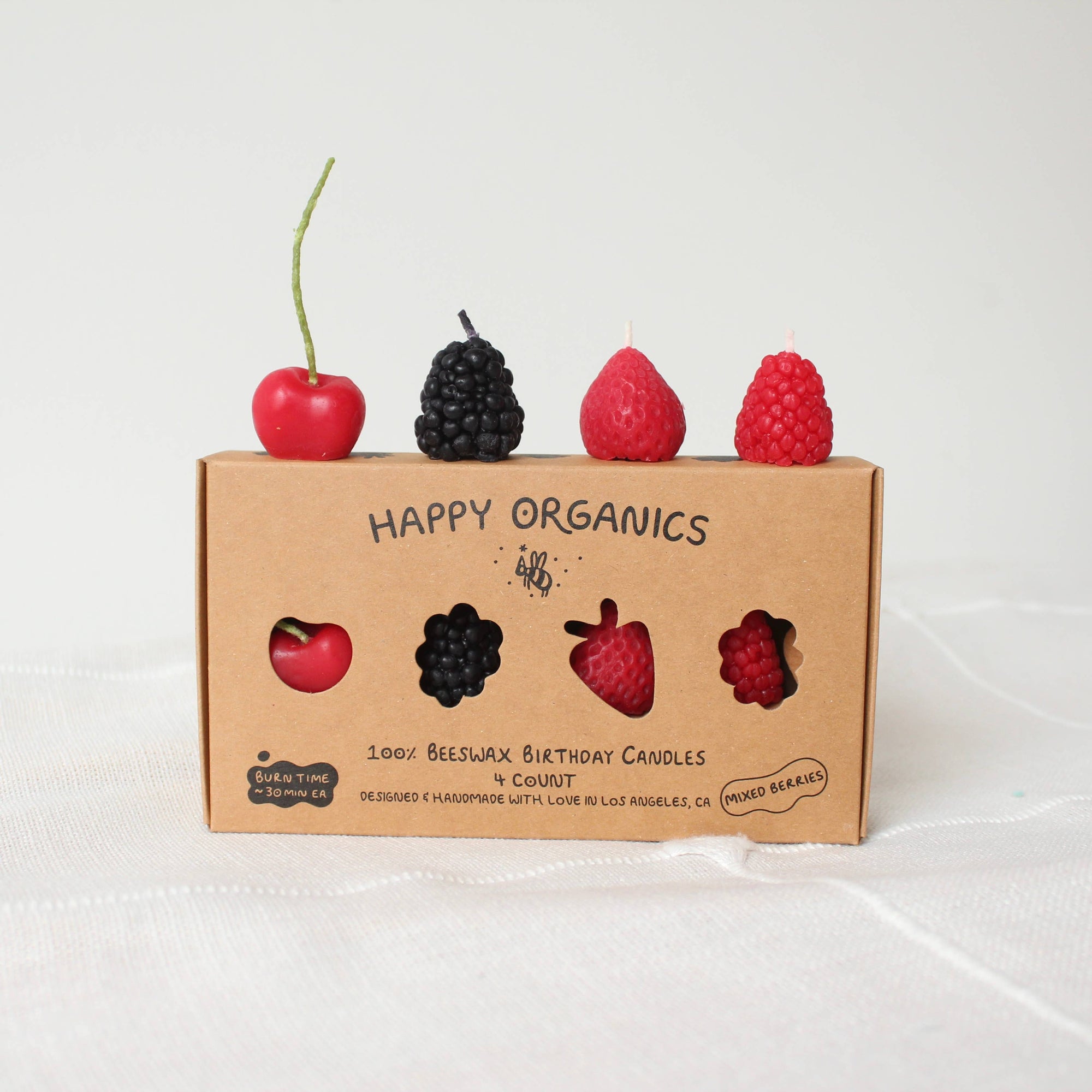 Happy Organics | Mixed Berry Beeswax Birthday Candles - 4 Count
