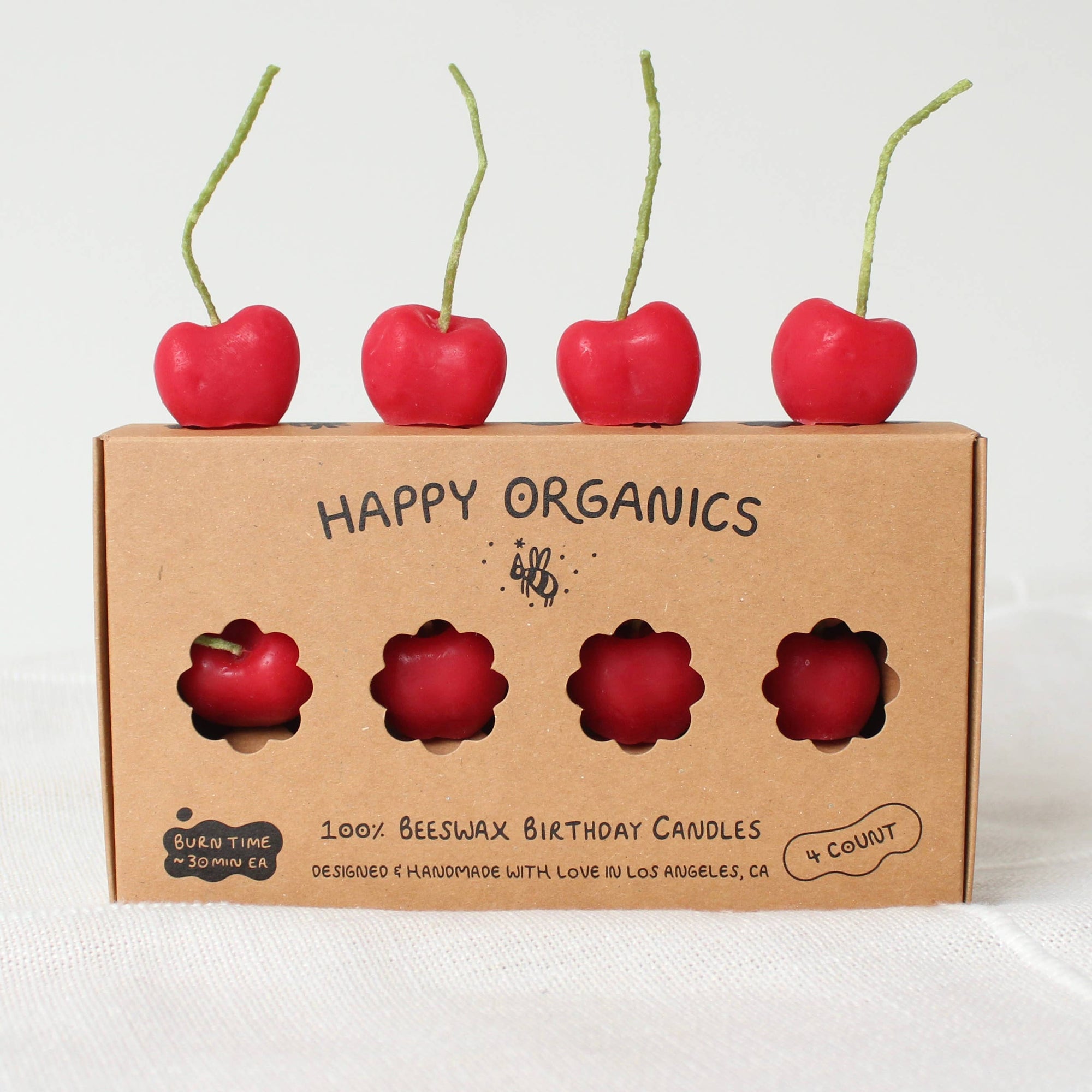 Happy Organics | Cherry Beeswax Birthday Candles - 4 Count  