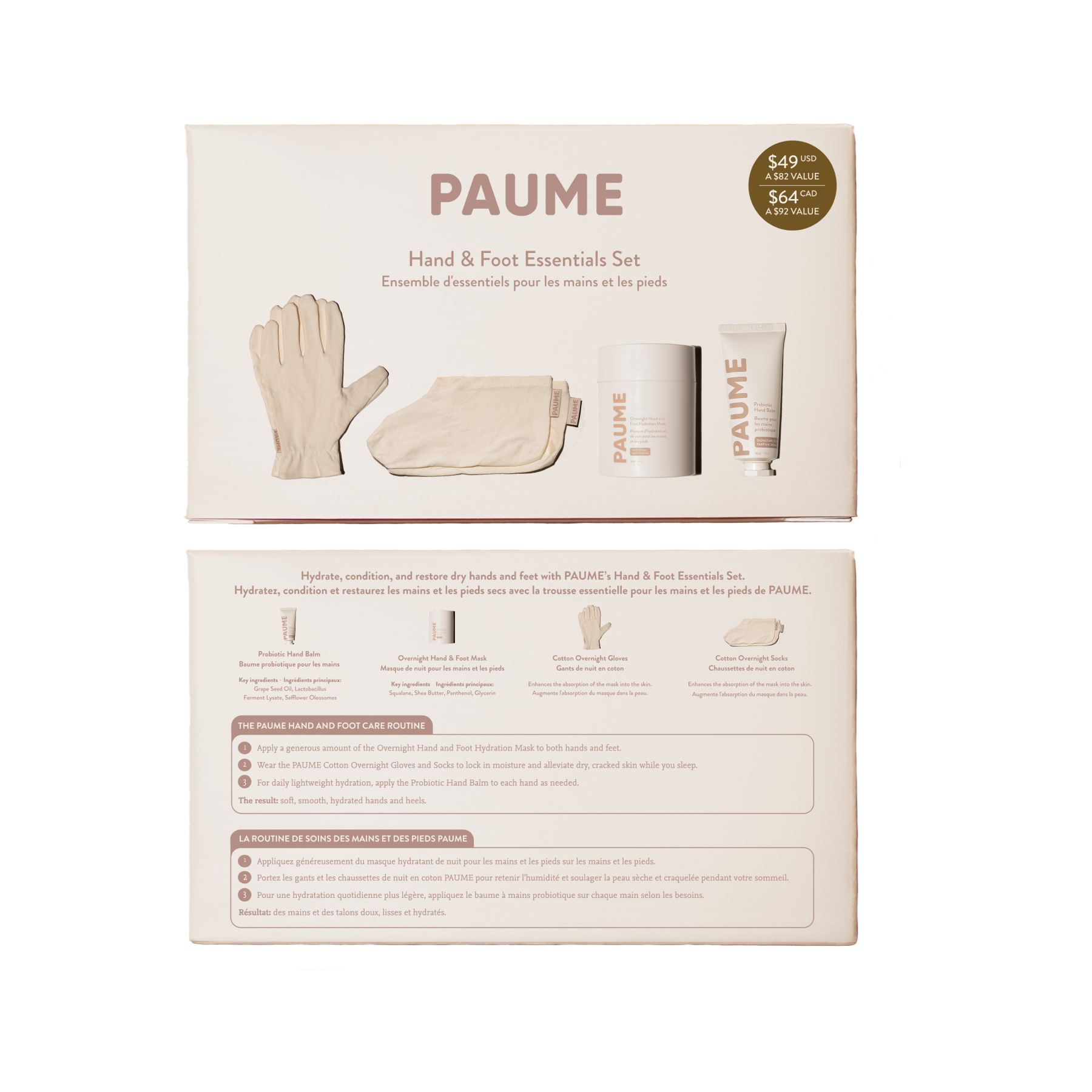 PAUME hand and foot essentials set packaging on a white background