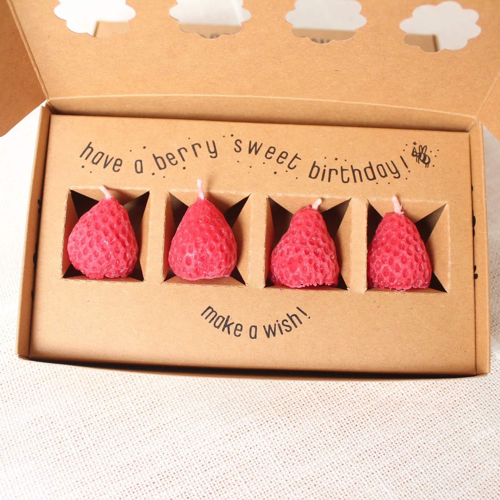 Happy Organics | Strawberry Beeswax Birthday Candles - 4 Count