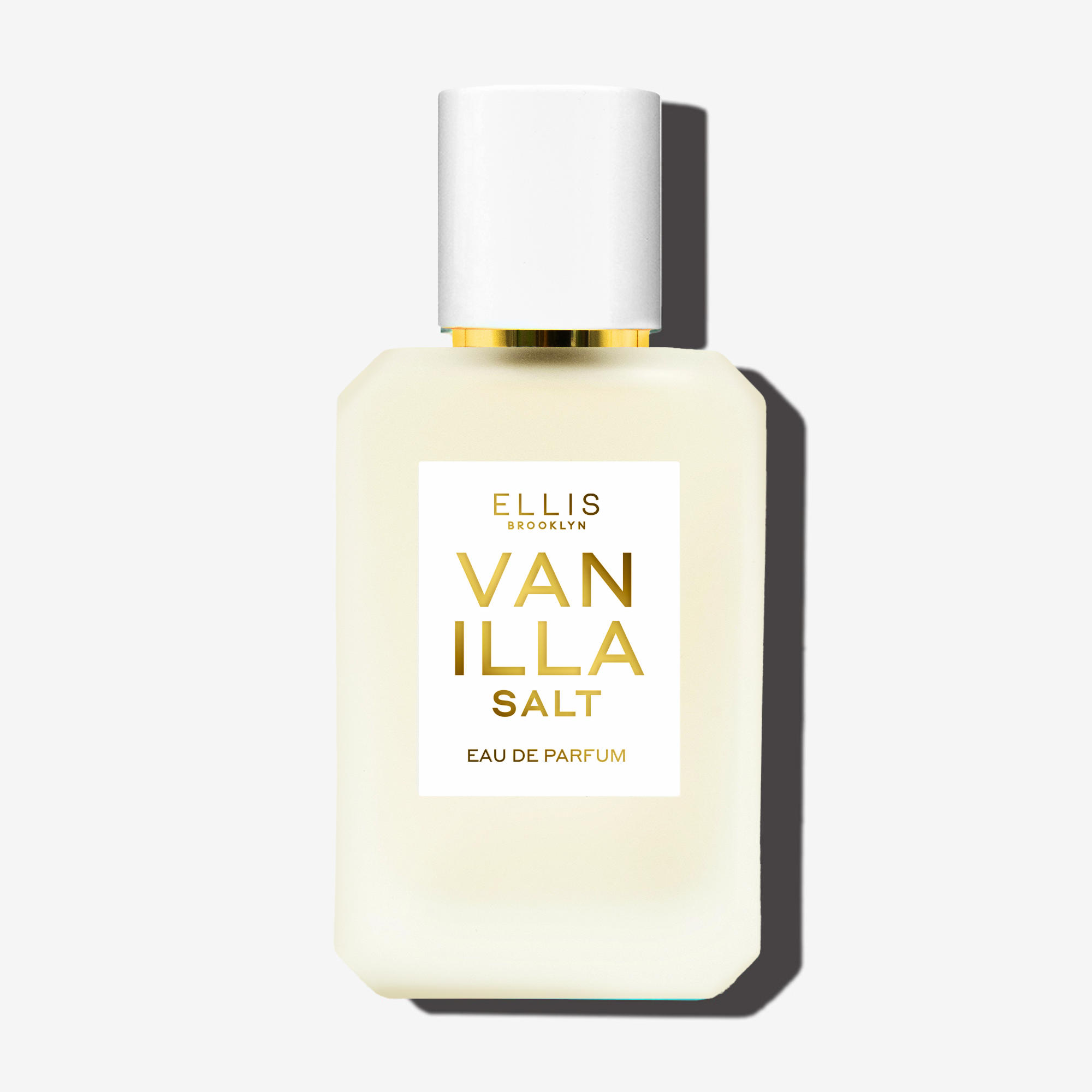 Perfume bottle labeled 'Vanilla Salt' by Ellis Brooklyn on a white background