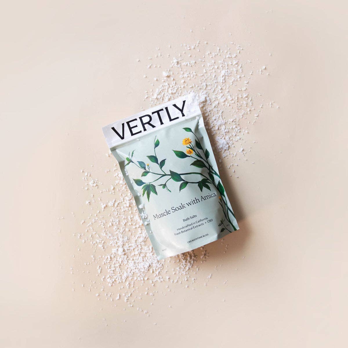 Package of Vertly Muscle Soak with Arnica on a white background