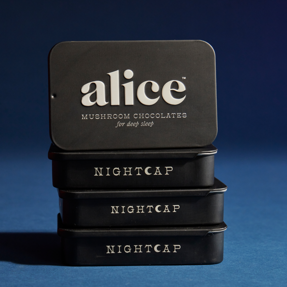 Black card with 'alice' brand name on a green leafy background