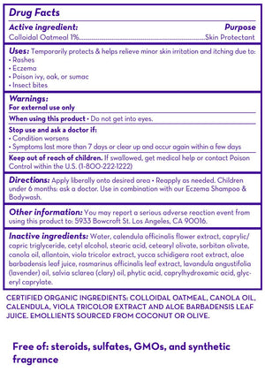 Drug facts label for a skin protectant product with active ingredient colloidal oatmeal.