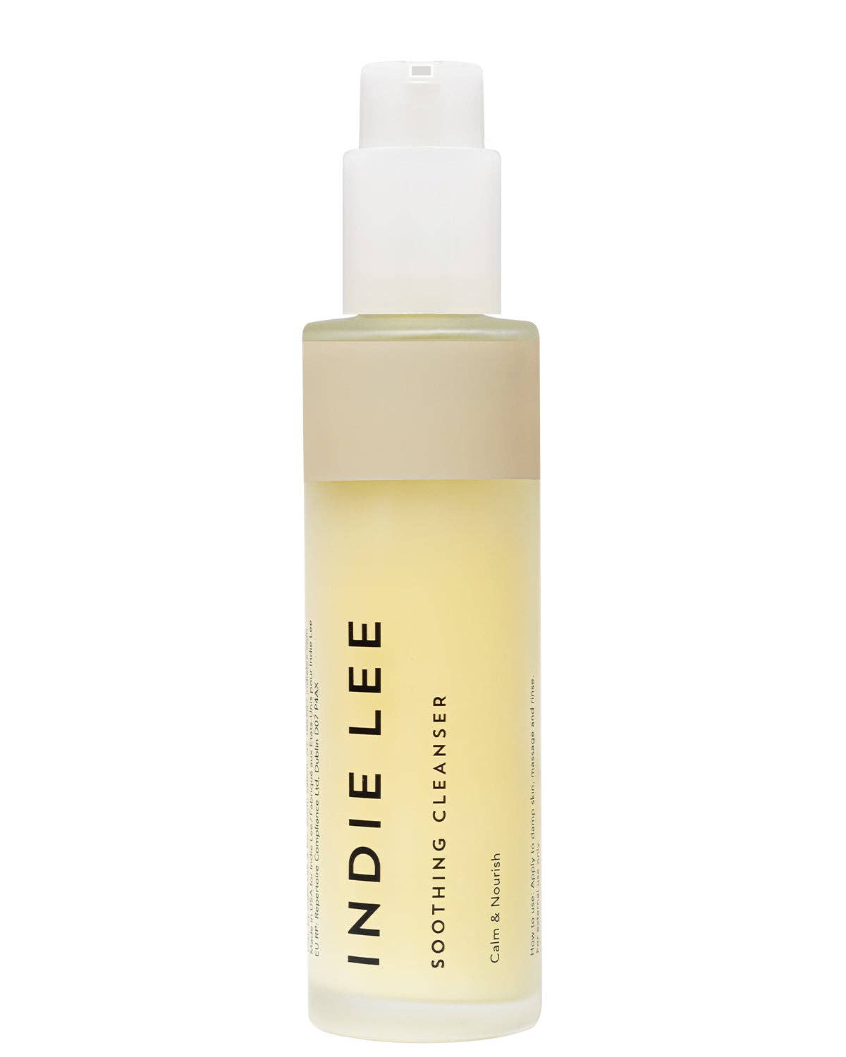 Bottle of Indie Lee Soothing Cleanser on a white background