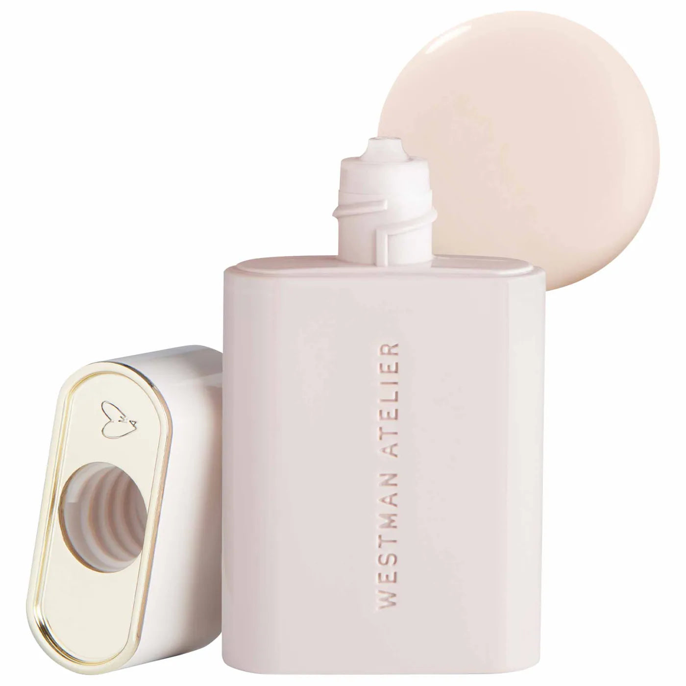 Westman Atelier complexion drops bottle with a swatch of beige shade on a white background