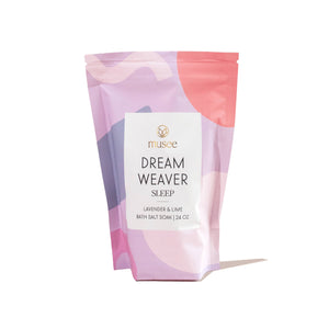 Musee Dream Weaver Sleep bath salt soap packaging with colorful design on a white background
