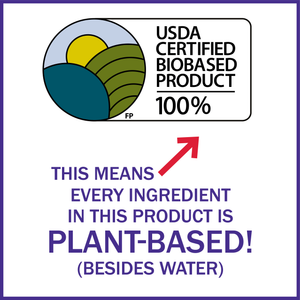 USDA Certified Biobased Product label with text explaining plant-based ingredients.