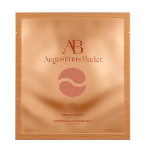 Augustinus Bader eye patch packaging with brand logo on a beige background
