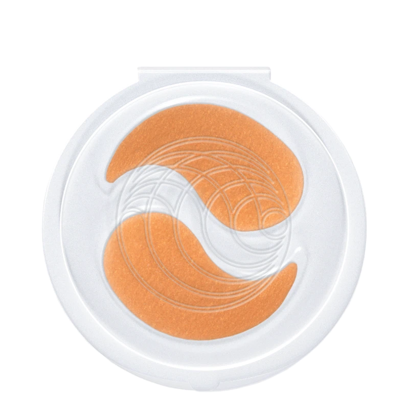 Compact eye patch case with orange and white design on a white background