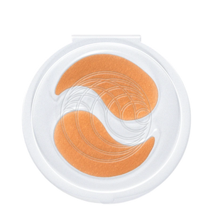 Compact eye patch case with orange and white design on a white background