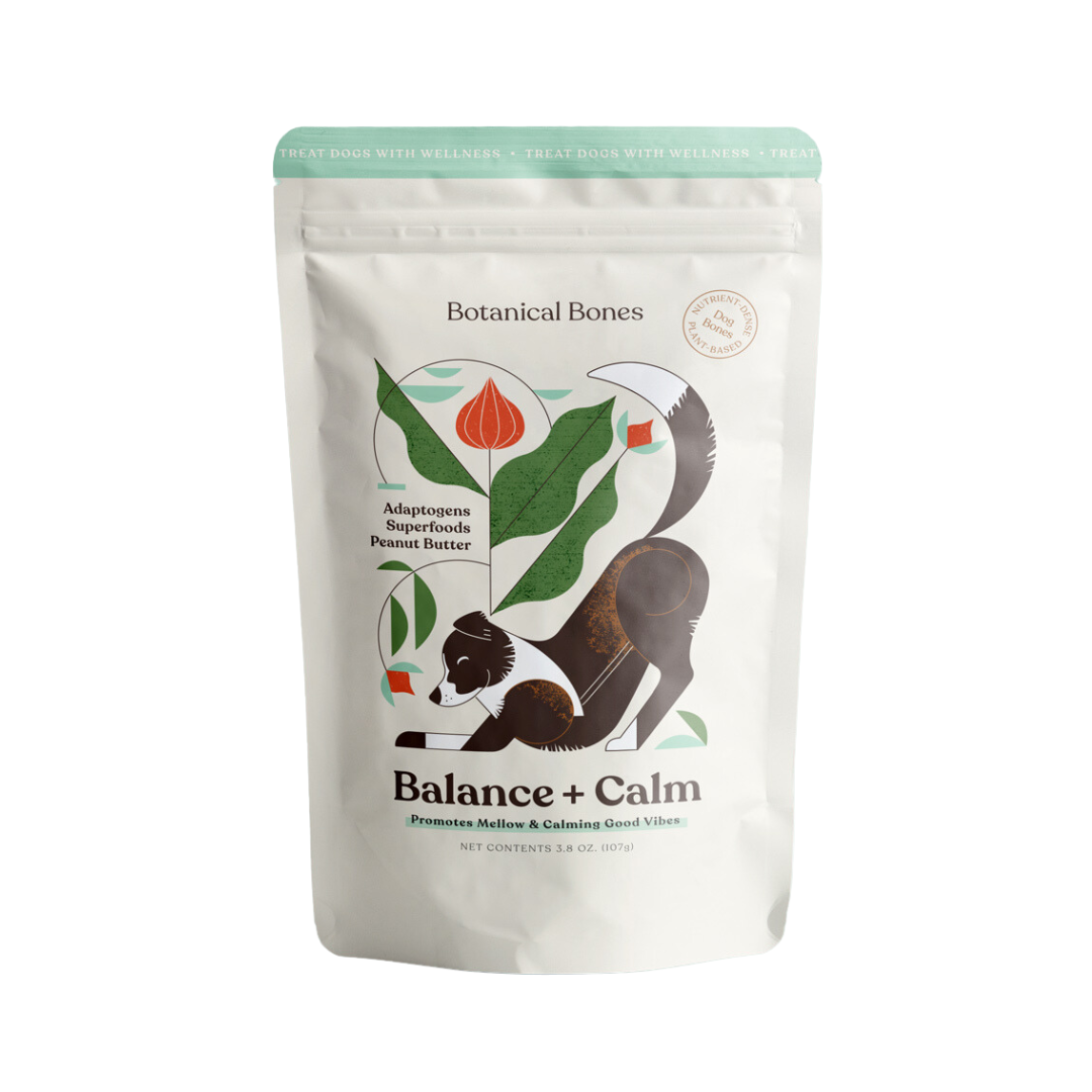 A bag of botanical bones balance and calm dog treats
