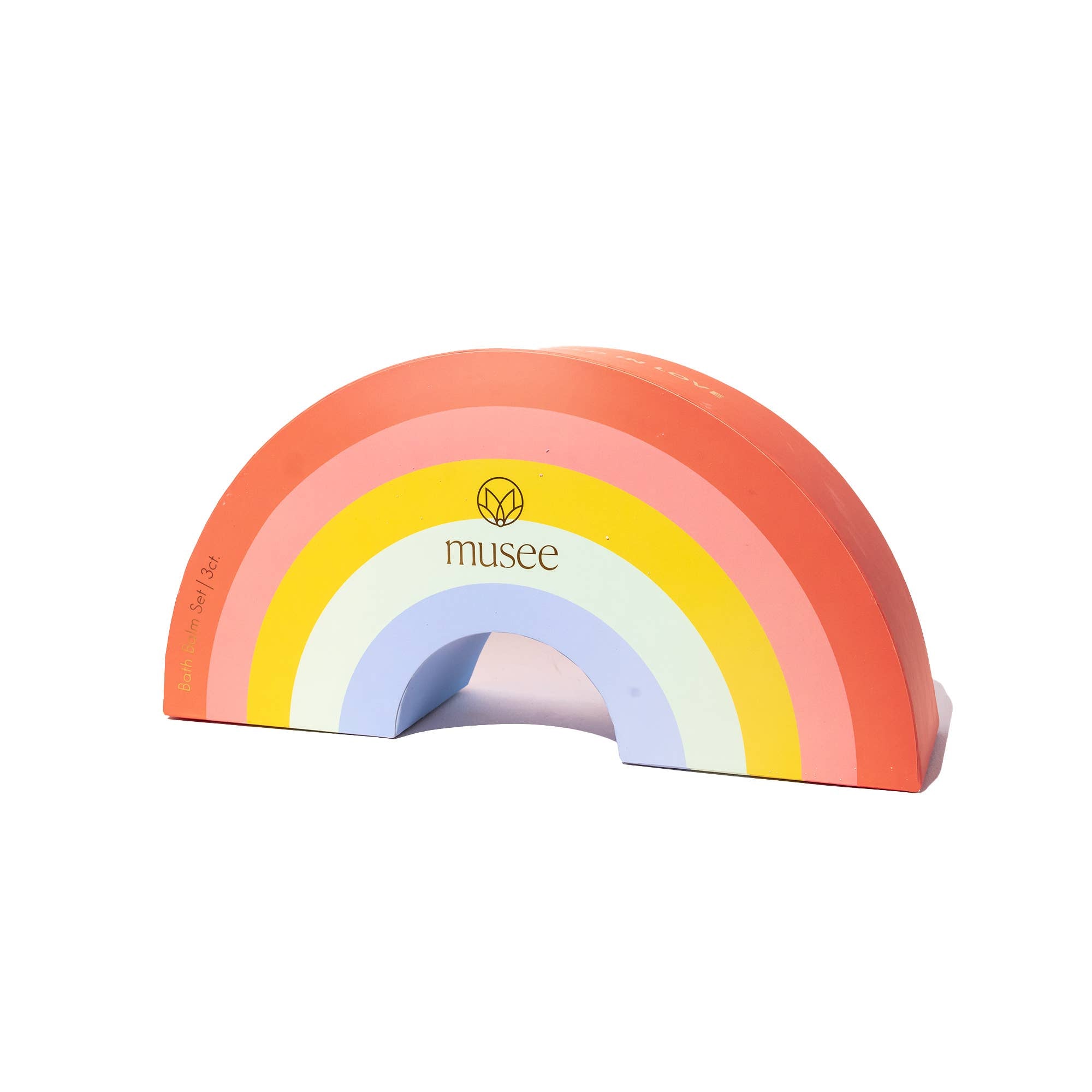 Colorful rainbow-shaped object with 'musee' branding on a white background