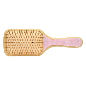 A bamboo paddle brush with pink sugar color handle and natural color bristles, designed for hair styling.