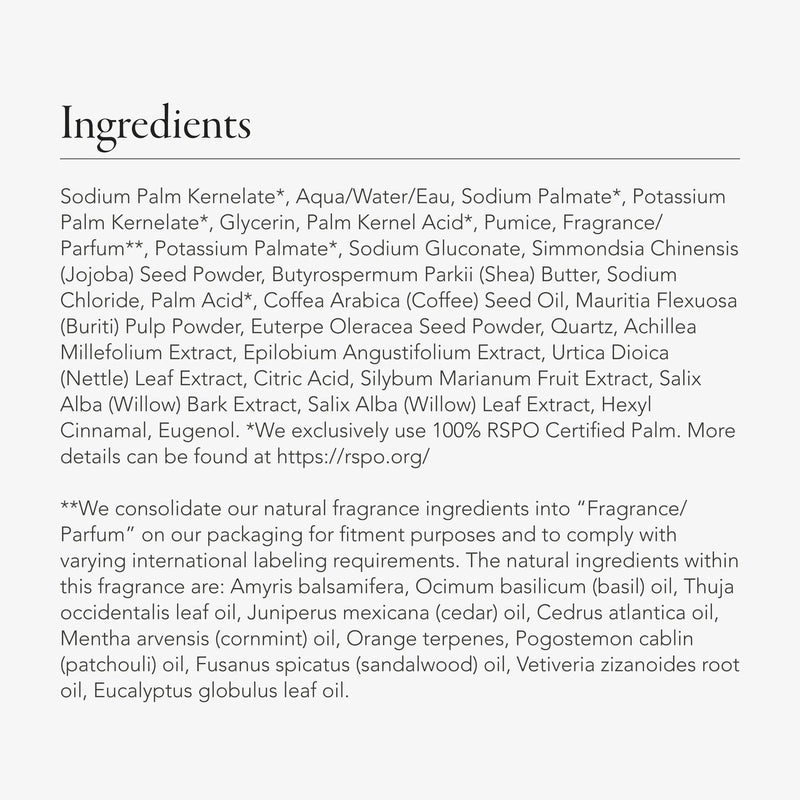 An ingredient infographic for the body bar. 