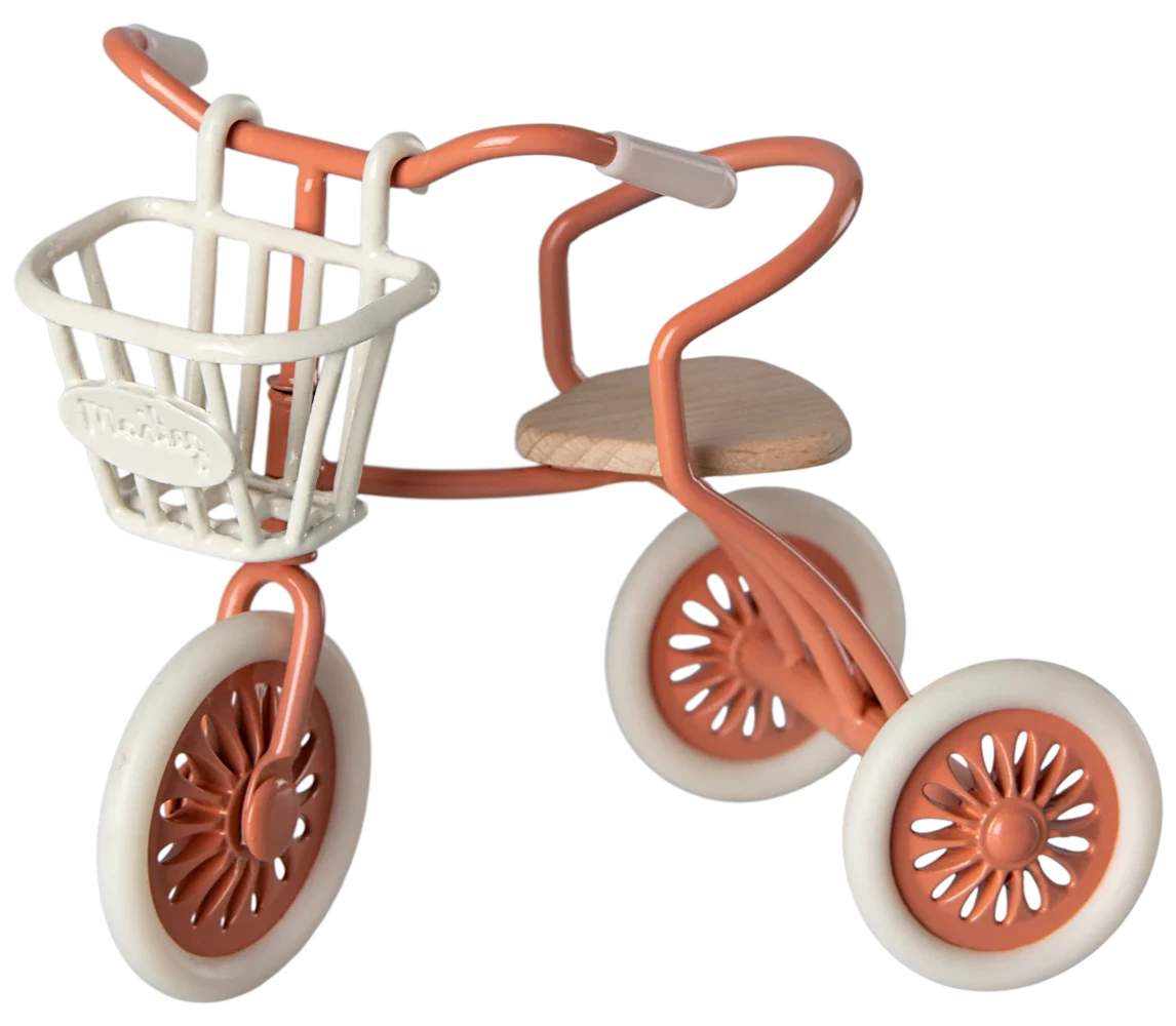 Small tricycle with a basket on a white background