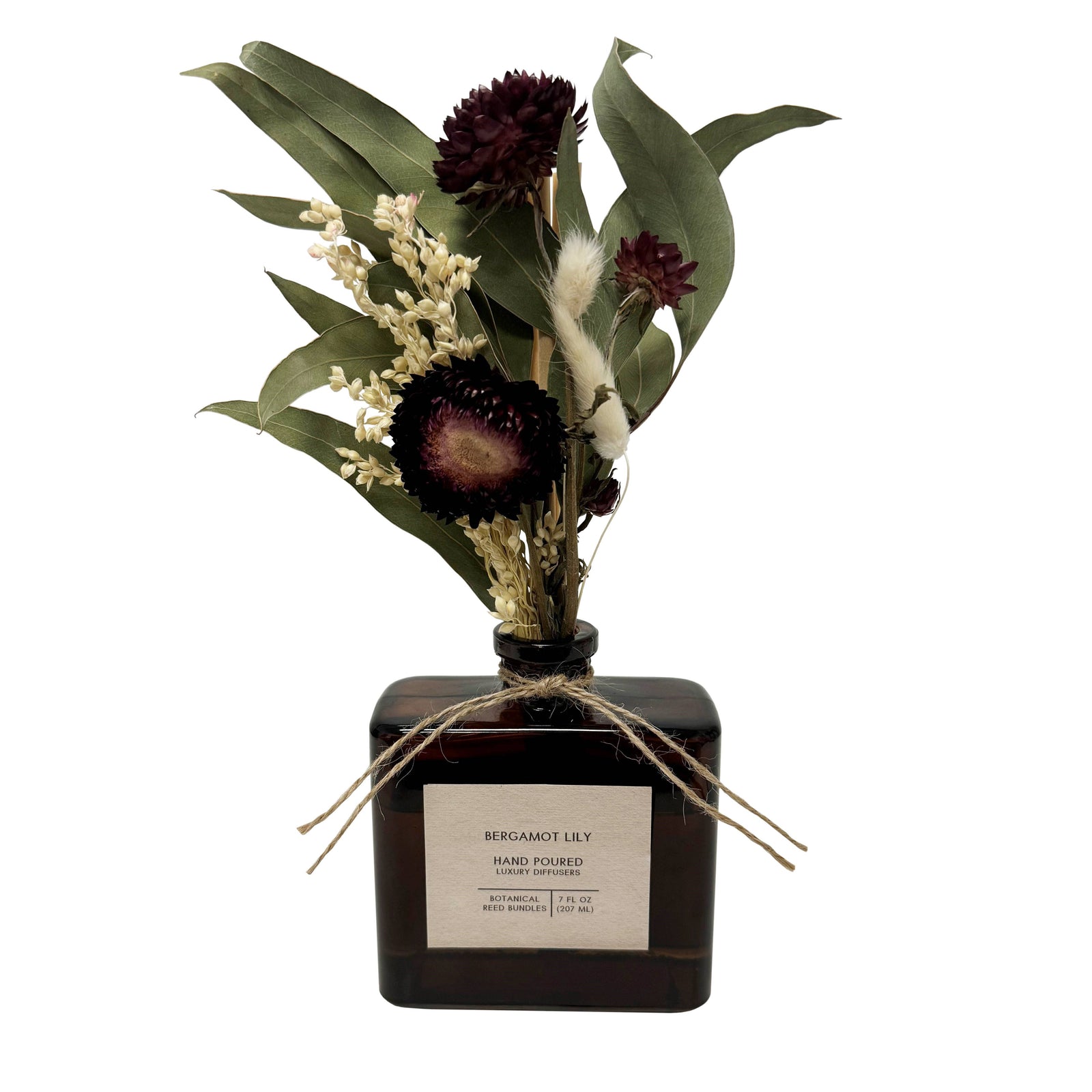 The Andaluca Bergamot Lily hand poured luxury diffuser, in a brown glass vessel