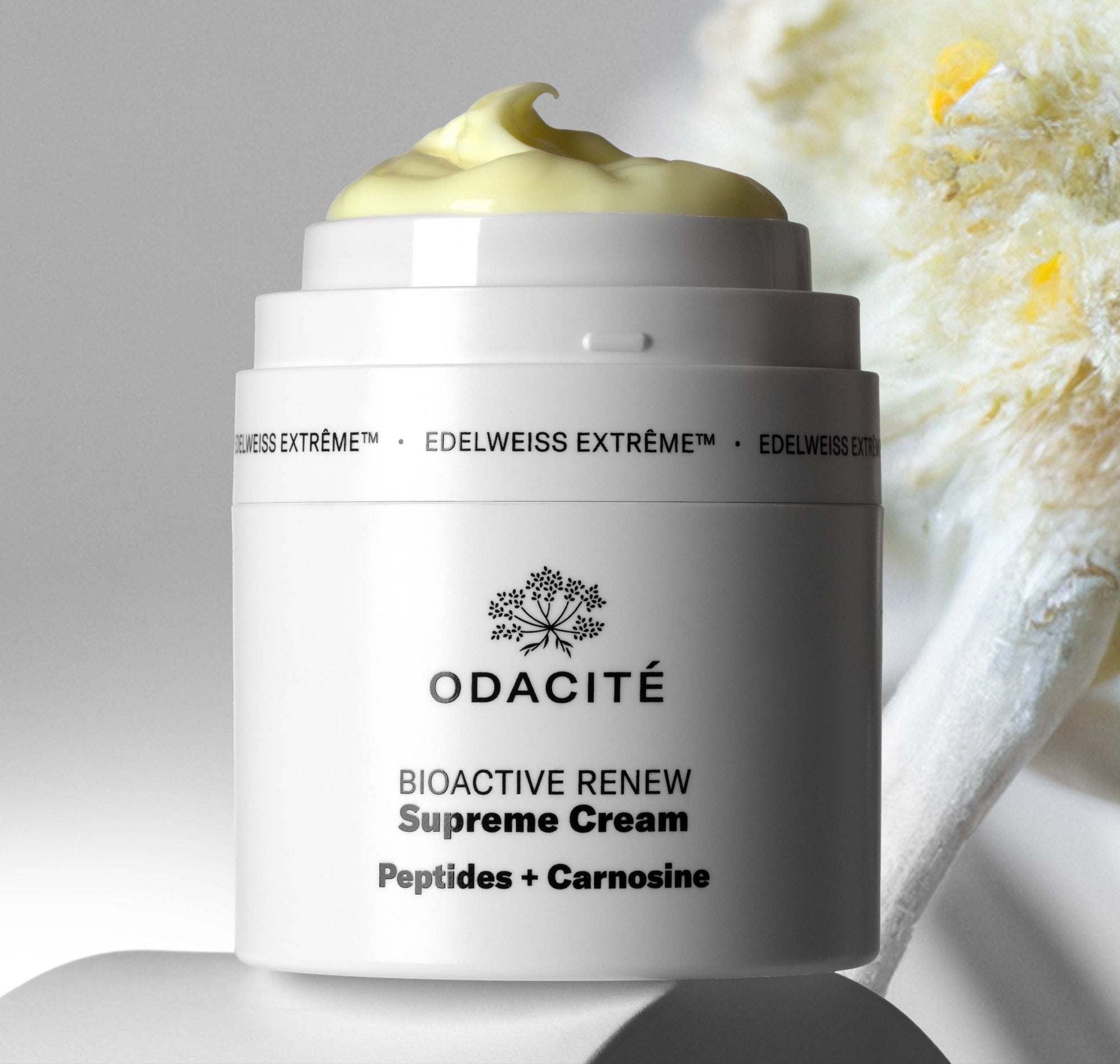 Skincare cream jar with floral background