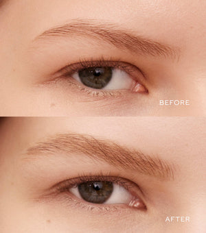 Before and after comparison of eyebrows with 'Before' on top and 'After' on bottom.