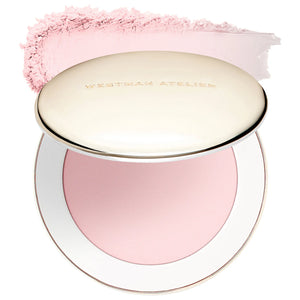 Compact powder with pink blush and visible brand name on a white background