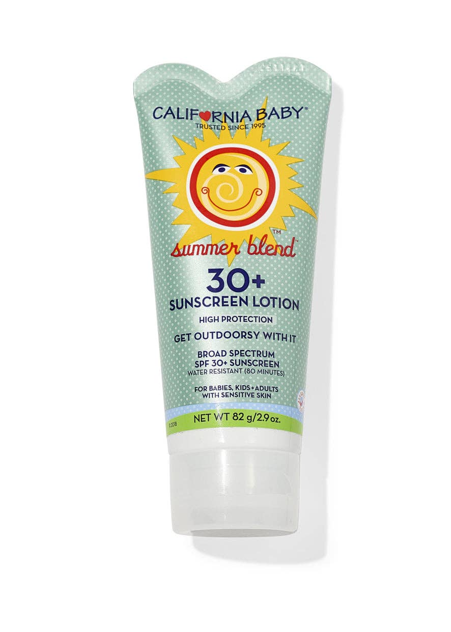 California Baby sunscreen lotion tube on a white background