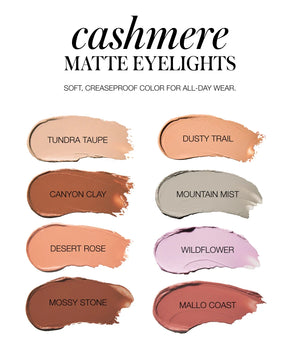 Cashmere eyesights: soft, creaseproof color for all-day wear.