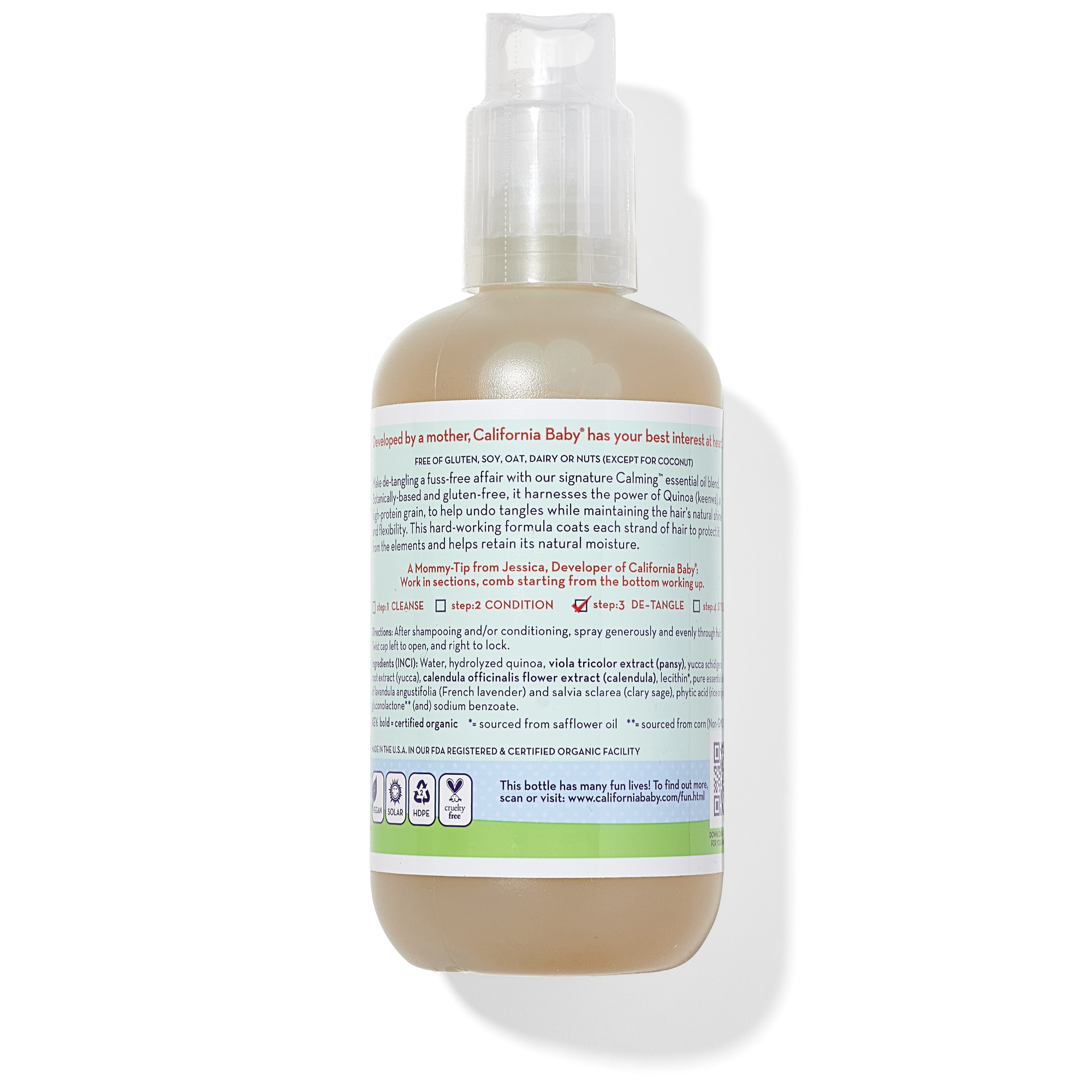 California Baby Hair De-Tangler bottle with label on a white background