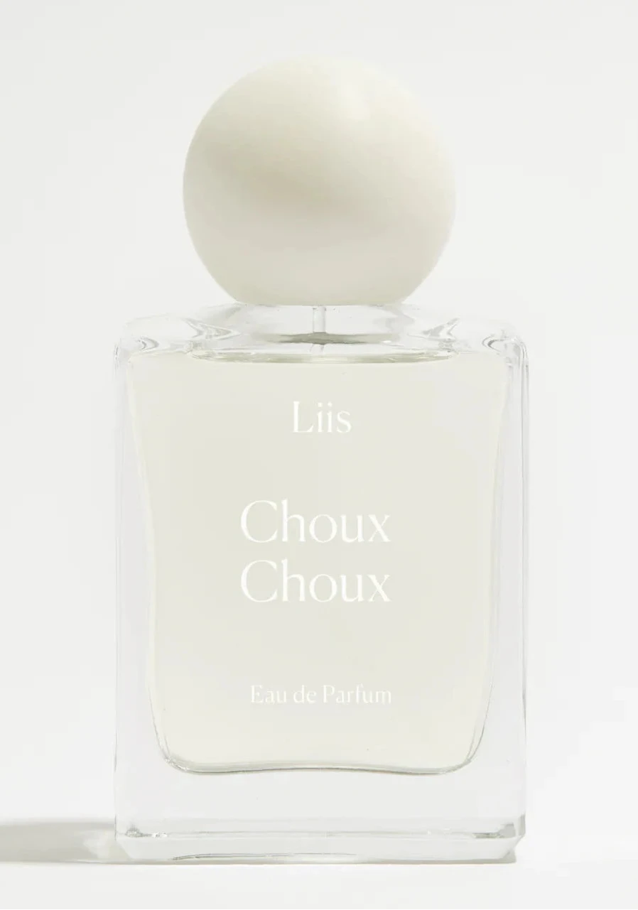Perfume bottle labeled 'Choux Choux' on a white background