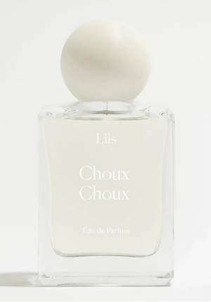 Perfume bottle labeled 'Choux Choux' on a white background