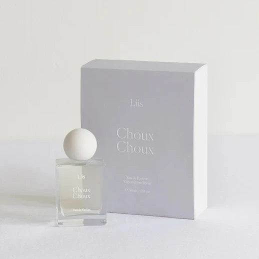 Perfume bottle labeled 'Choux Choux' on a white background