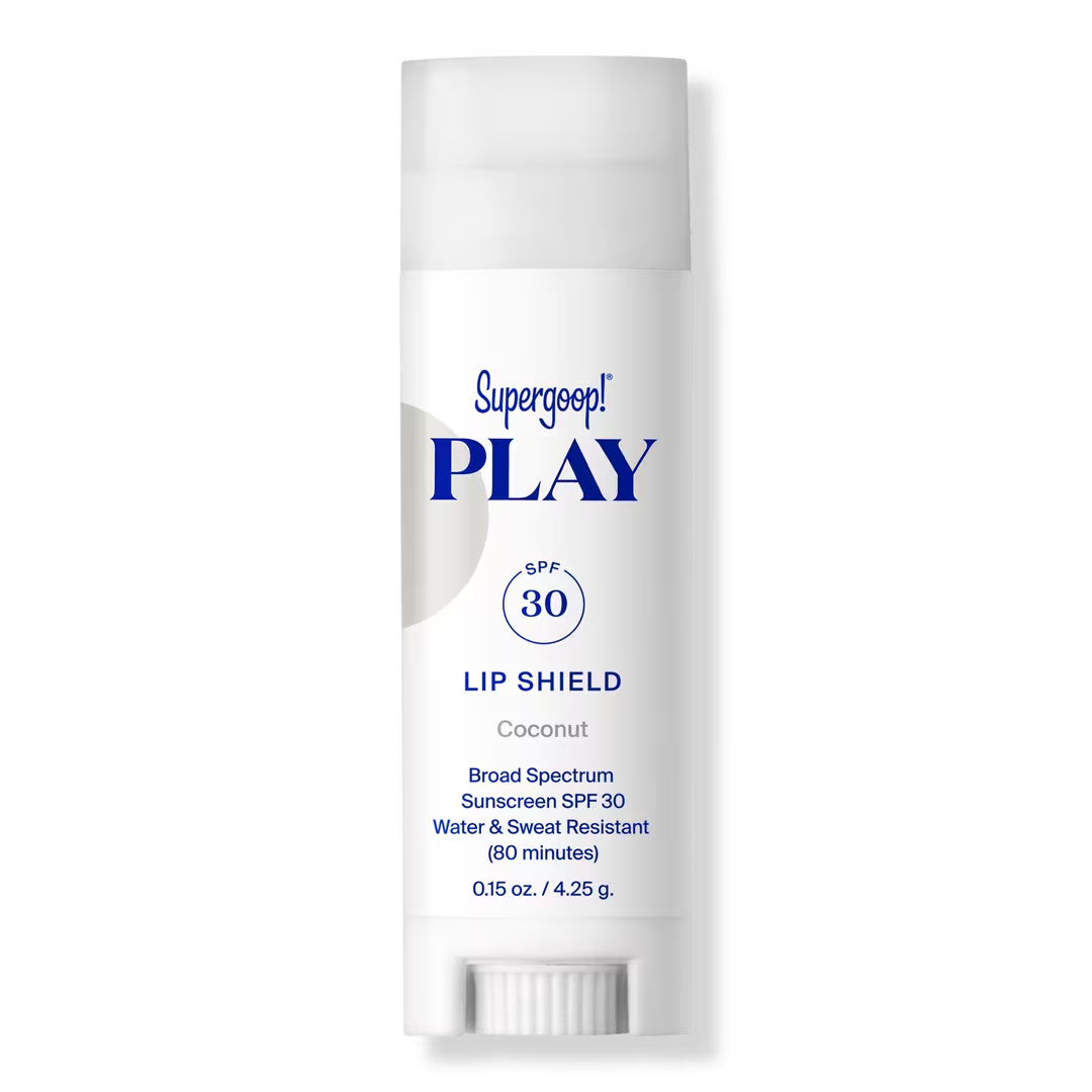 Supergoop! Play Lip Shield SPF 30 lip balm on a white background