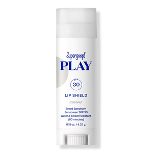 Supergoop! Play Lip Shield SPF 30 lip balm on a white background