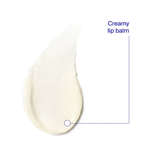 Creamy lip balm on a white background with text indicating 'Creamy lip balm'.