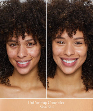 A small glass pan of RMS Beauty UnCoverup Concealer with a white cap that says "RMS Beauty,"