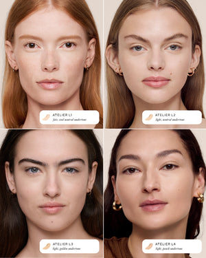 Four women with different skin tones and makeup styles, labeled 'Atelier L3' and 'Atelier L4'.