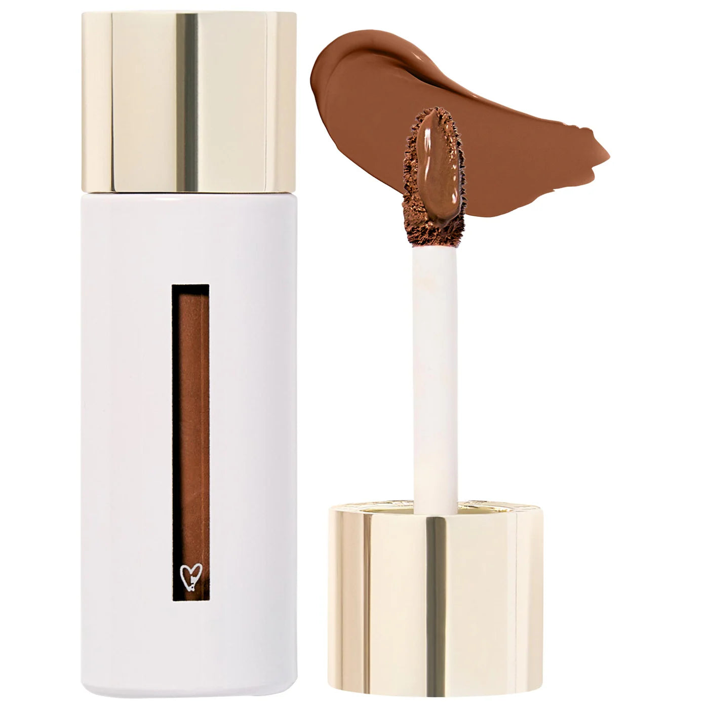 Cosmetic lip product with applicator and swatch on a white background