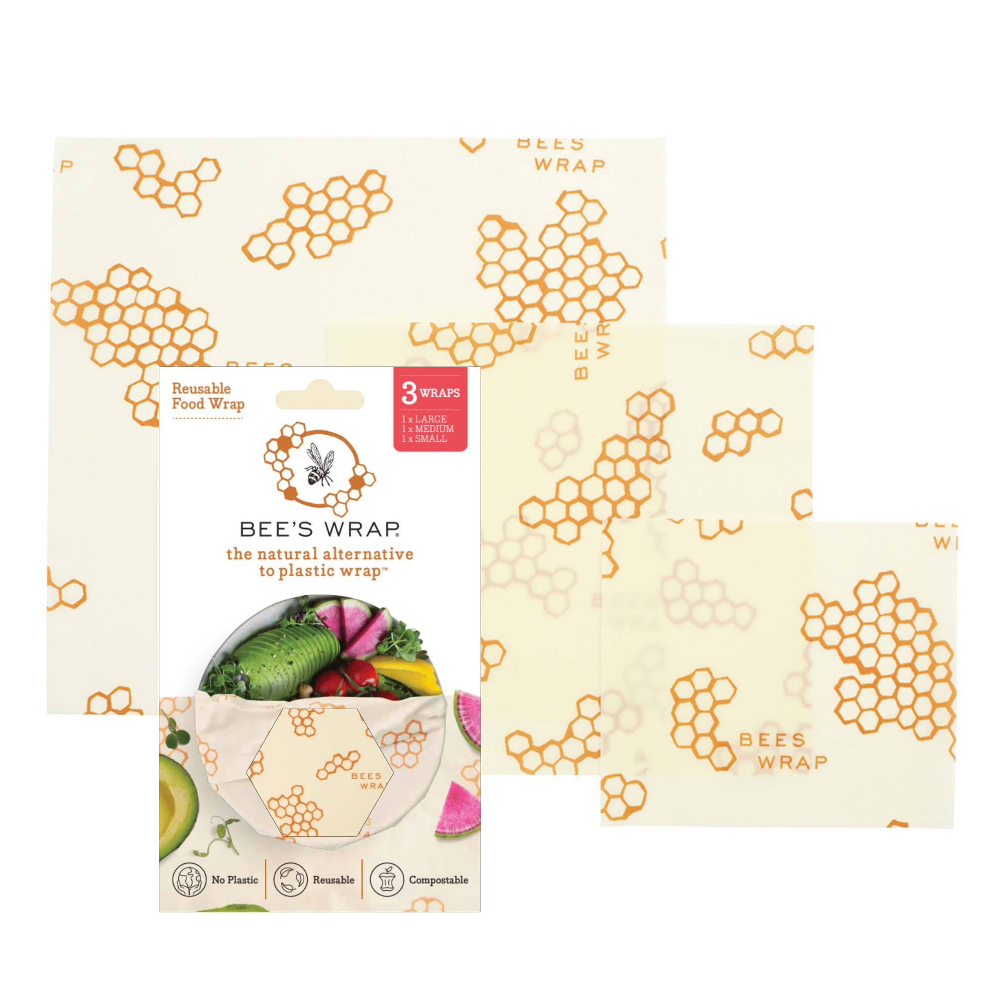 Bee's Wrap | Reusable Food Wrap 3 Pack - Honeycomb