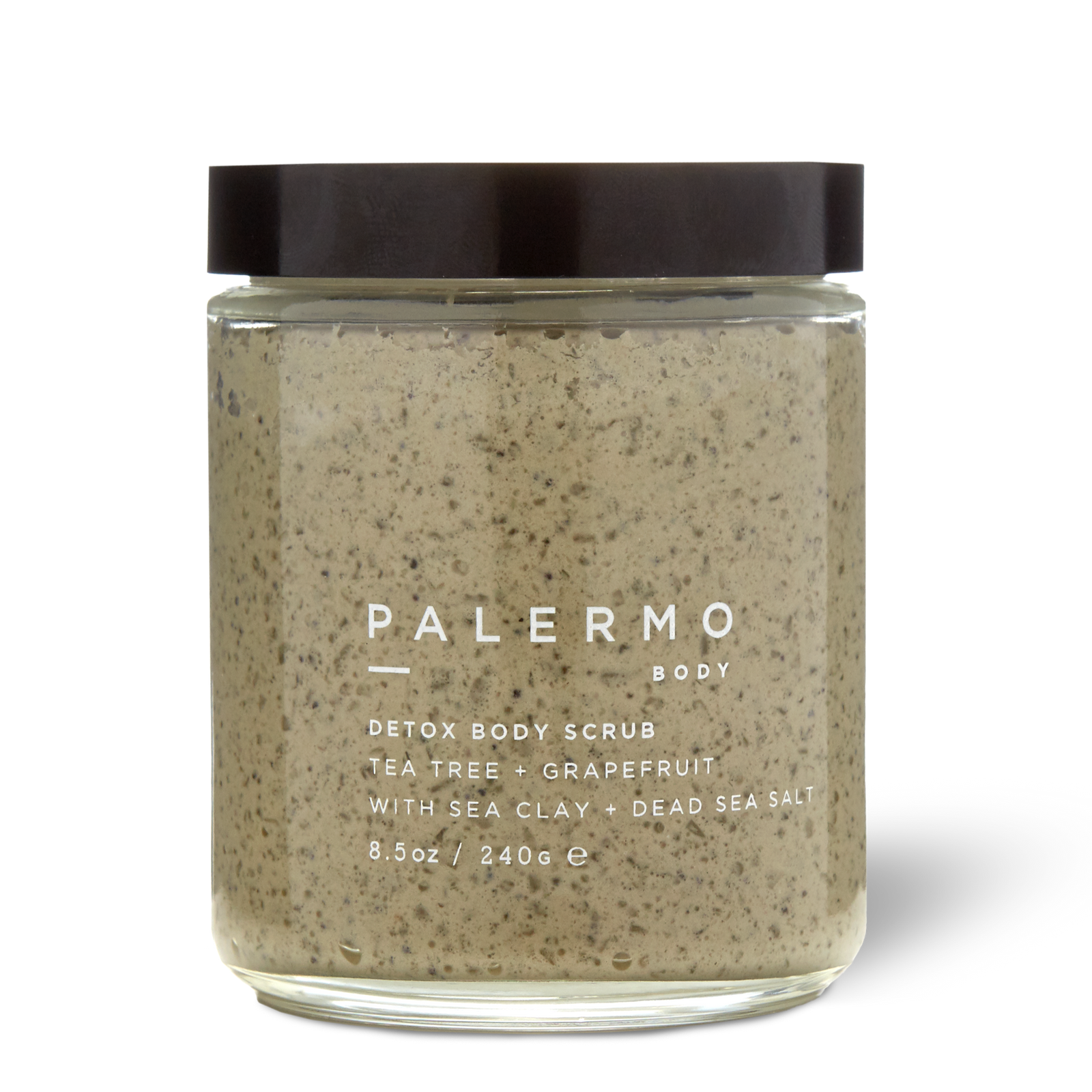 Jar of Palermo Body Detox Body Scrub on a white background
