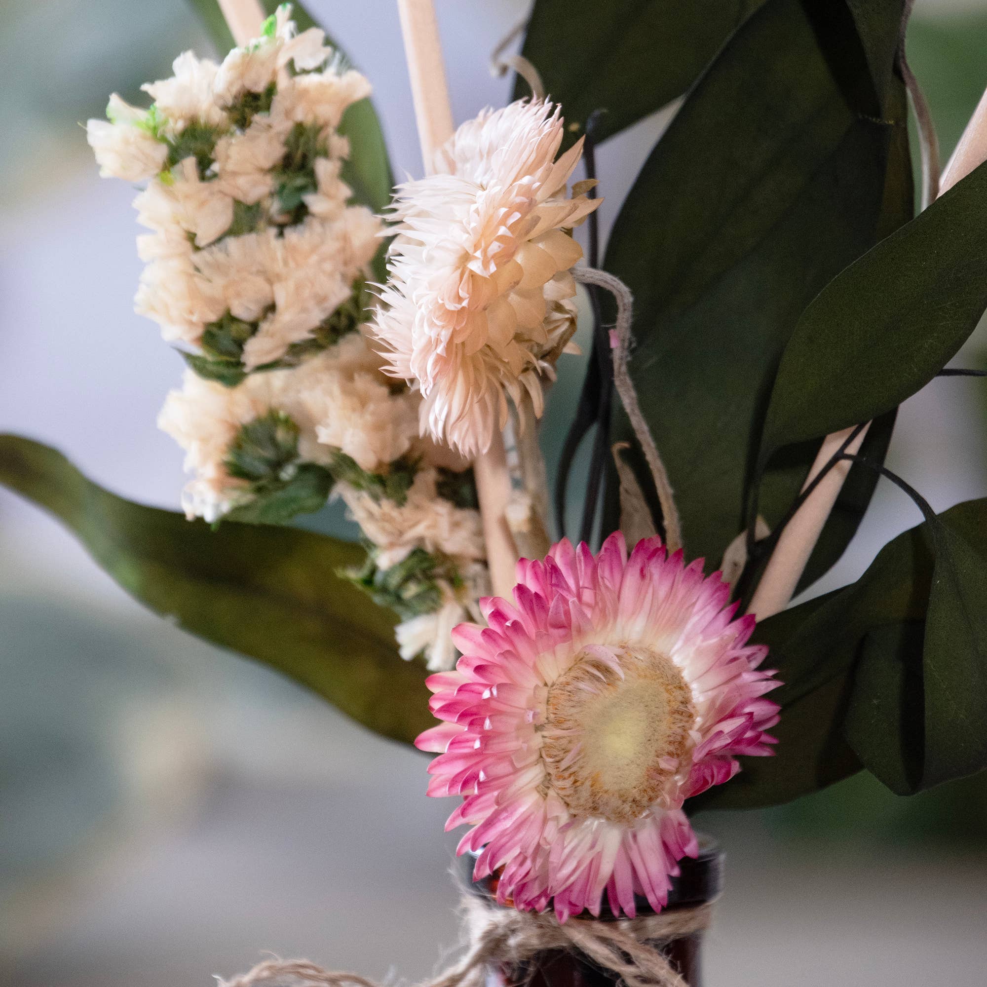 A closeup of the dried flowers in an Andaluca diffuser