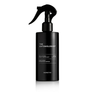A product image featuring a black spray bottle labeled 'The Entomologist'.