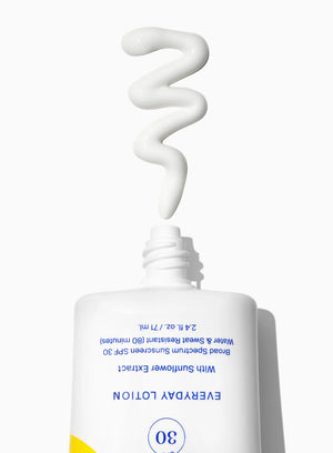 Supergoop Everyday Lotion, a white bottle with a swatch of lotion