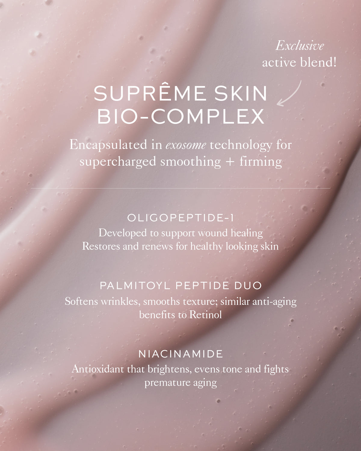 Supreme Skin Bio-Complex advertisement with text on a textured background
