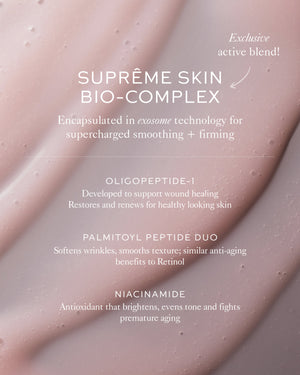 Supreme Skin Bio-Complex advertisement with text on a textured background