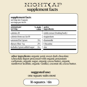 Supplement facts label for Nightcap product on a beige background