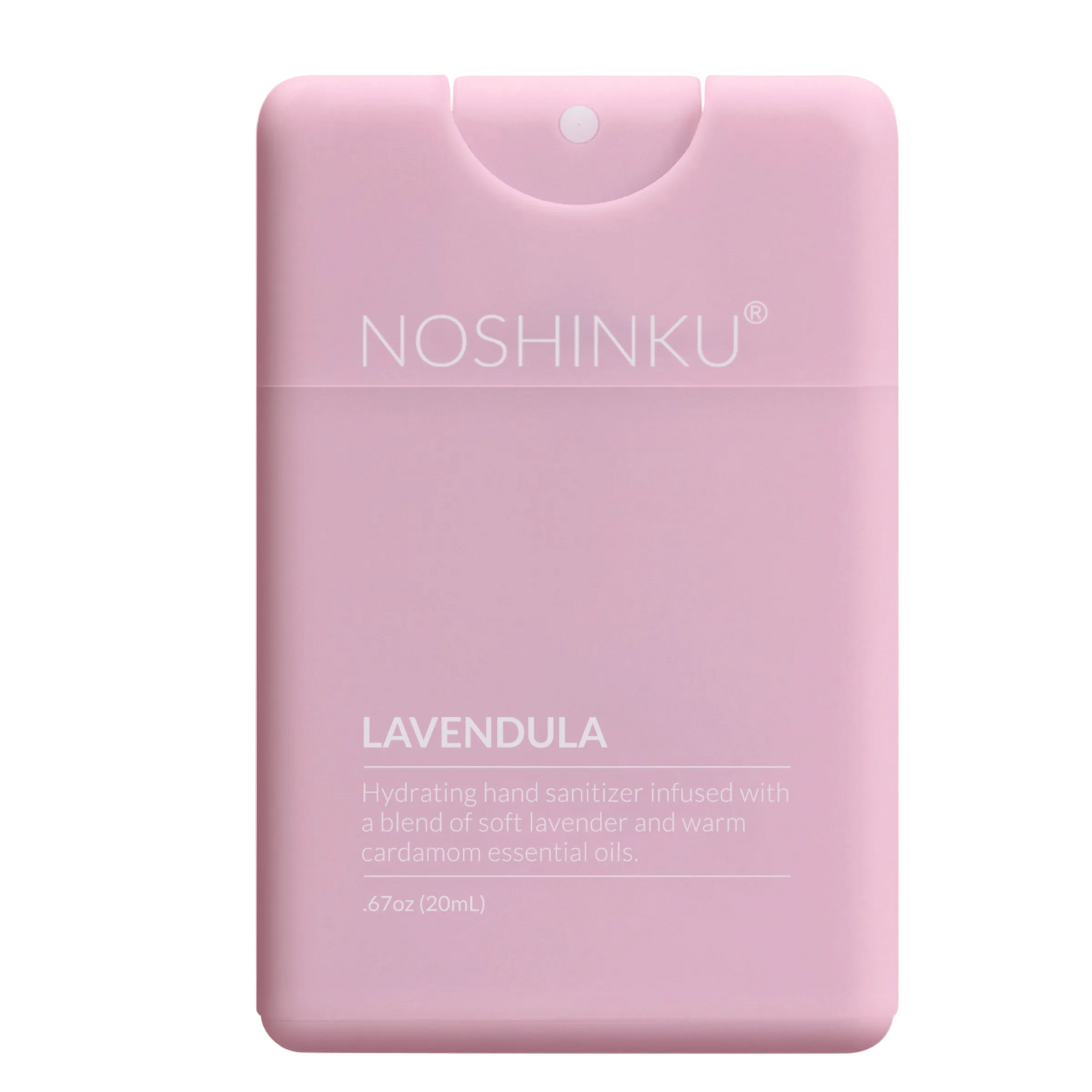 Pink hand sanitizer bottle with 'Noshinku' branding on a light pink background