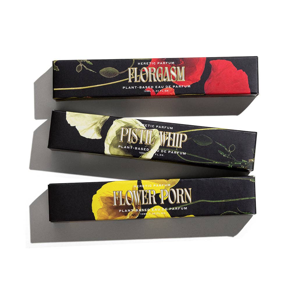 Three black boxes with floral designs and text on a white background