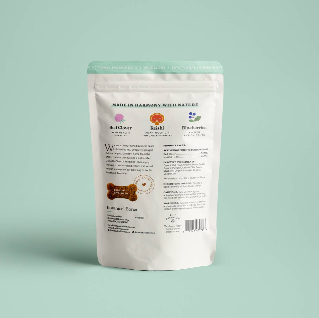 A bag of flower power dog treats, by botanical bones
