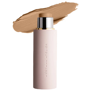 Westman Atelier skincare product with a swatch of beige color on a white background