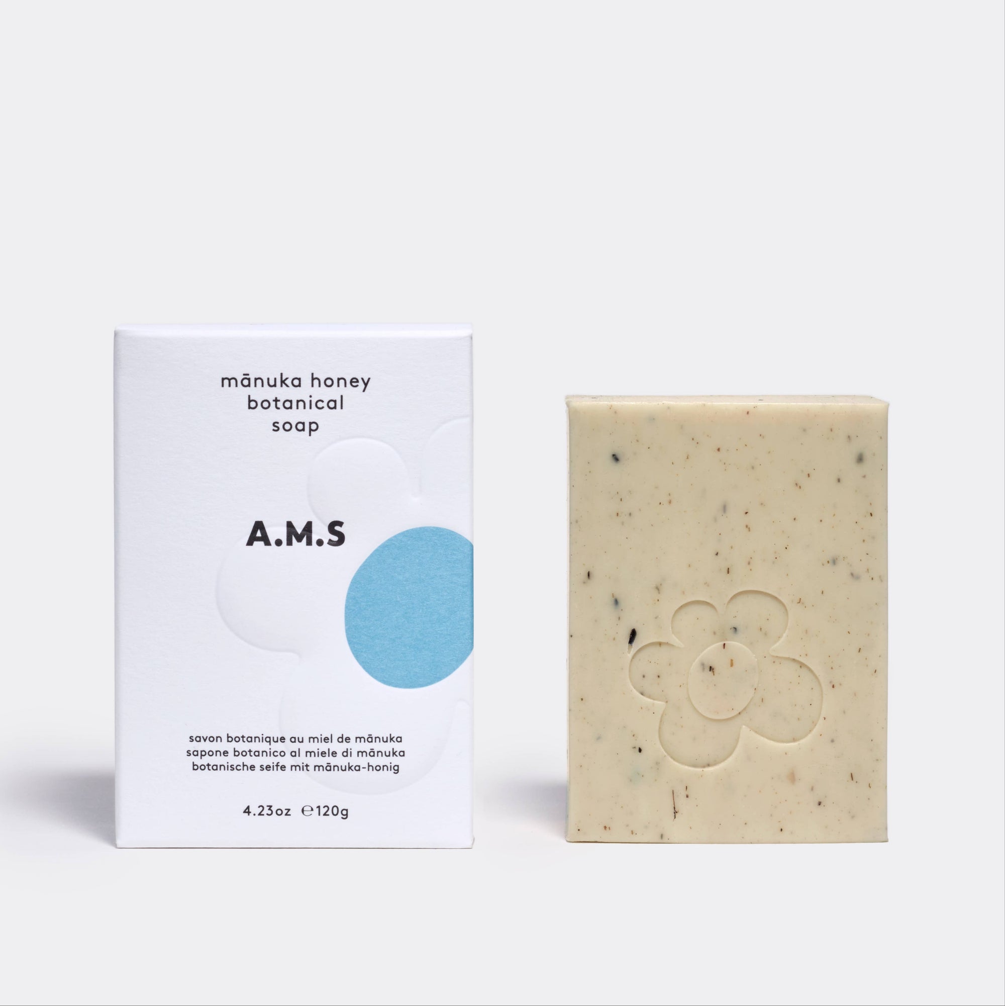 Manuka honey botanical soap with packaging on a white background